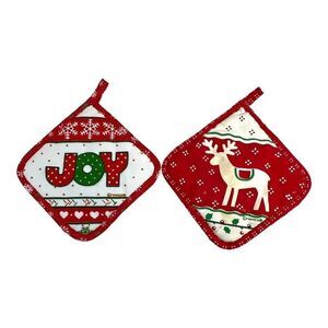Lot of 2 Vintage Franco Christmas Pot Holders Deer And Joy READ Kitschy Holiday